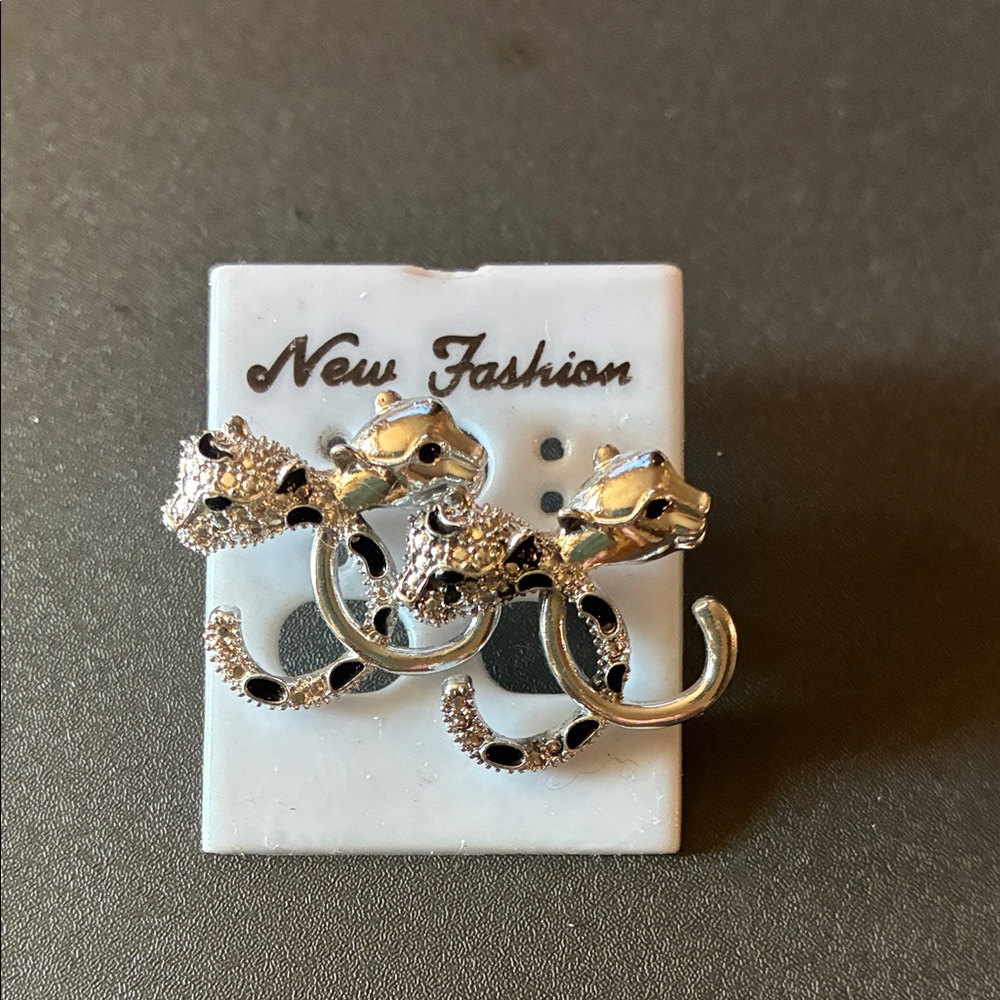 Silver and Black Panther Earrings